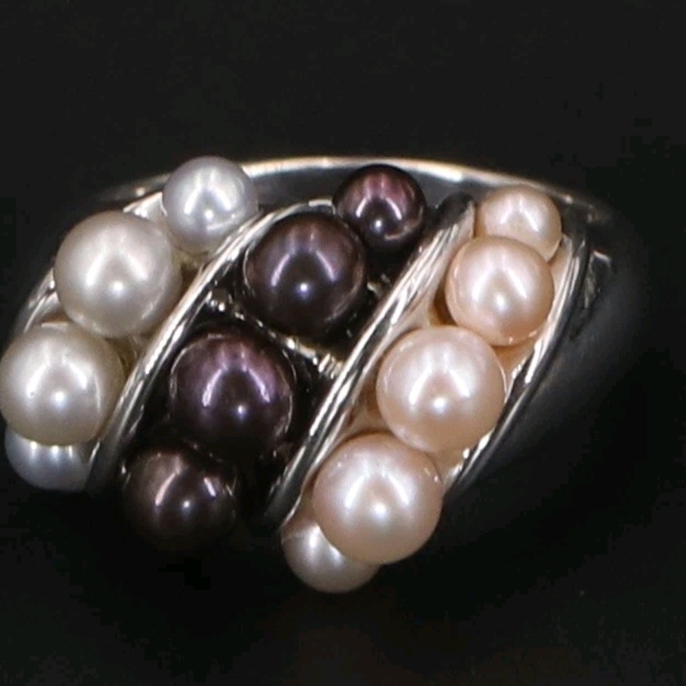 Sterling Silver HONORA Freshwater Tahitian & Akoya Pearl Ring Size 8